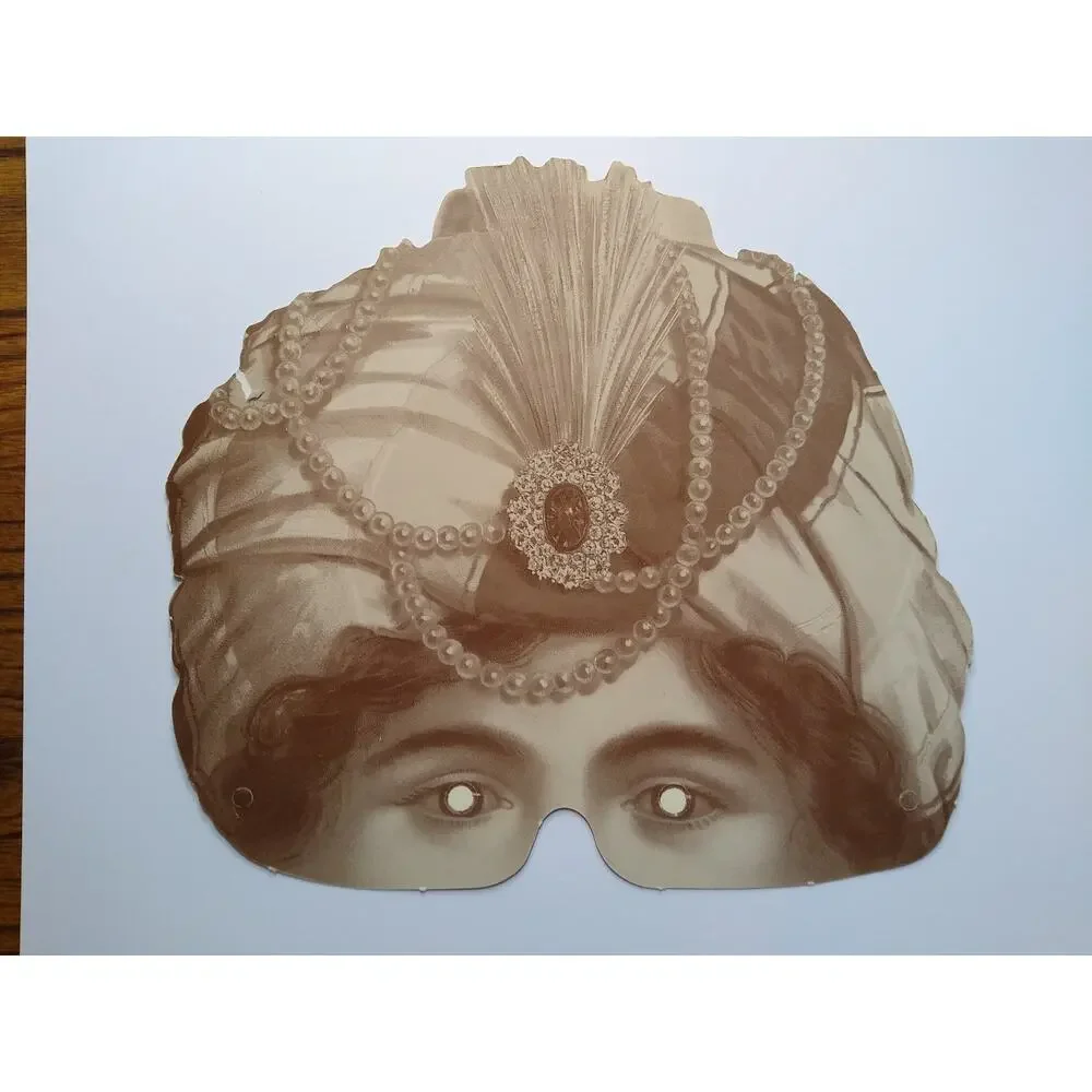Vintage Turban Jewel Eye Mask Costume Accessory Cardboard